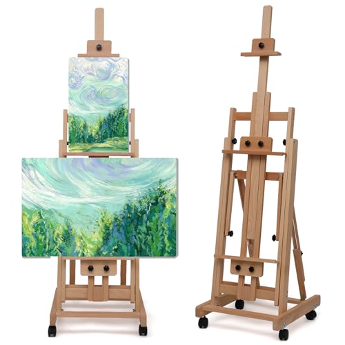 Foldable Large H-Frame Easel Multi-Functional Adjustable Artist Easel Large Easel for Painting Adjustable in Angle and Height Capable of Accommodating Two Canvases and Sketches Home Art Creation