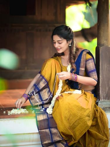 RENVAANI FASHION Women's Indian Traditional Unstitched Kanjivaram Kanchipuram Silk Pure Zari Weaving Lehenga Choli Along With Dupatta With Unstitch Blouse, Half Saree (HT_54)