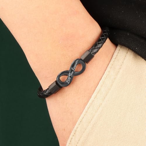 To My Man Infinity Leather Bracelet, Love You Forever and Always Stainless Steel Bracelets Husband Bracelet from Wife Valentine Birthday Christmas Fathers Gifts for Him - Image 2