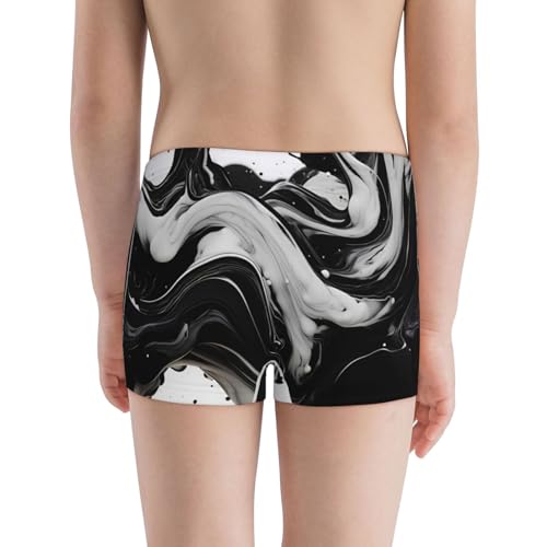 Boys' Cotton Boxer Brief Soft Underwear-Fluid Black White Paint Swirls3