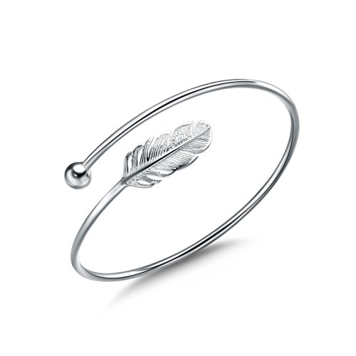 Jenny-BaBy Women Bracelet Vintage Style Adjustable Leaf Feather Bangle