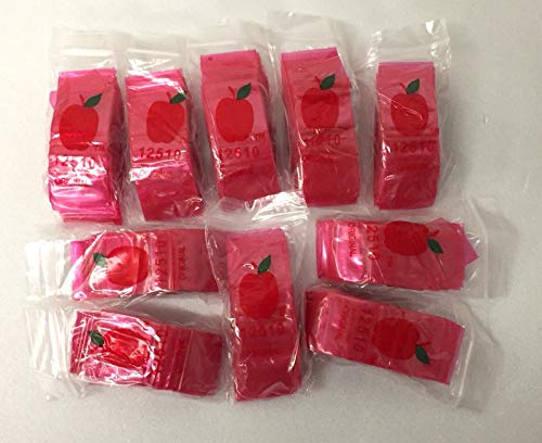 12510 (1.25"X1") Red Color Apple Brand Bags Mini Resealable Baggies, Case of 1,000