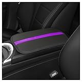 wedfish Leather Car Center Console Cover,Striped Patchwork Car Armrest Cover for Protecting Car Armrest Box & Car Decorations,Universal Car Accessories Interior Fits Cars,SUVs,Trucks (Black/Purple)