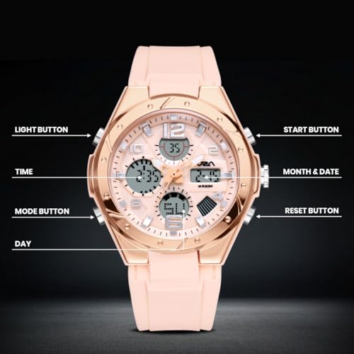 Image of V2A Aura Edge 40mm Analog Digital Watch for Women | Modern Everyday Style | Alarm Stopwatch Backlight Day Date | Comfortable TPU Strap | 50M Water Resistant | Gift for Ladies