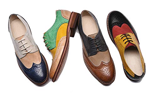 U-Lite Muticolor Perforated Brogue Wingtip Leather Flat Oxfords Vintage Oxford Shoe Women Wb 8.5 Whiteblue #TOP6