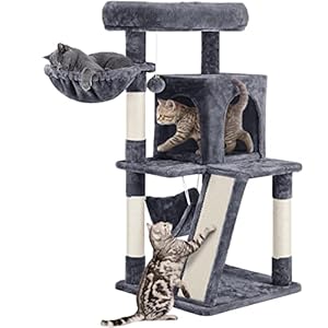 Yaheetech Cat Tree Cat Tower, 40-Inch Cat Condo with Oversized Soft Platform, Scratching Board, Basket and Hammock, Cat Furniture for Kittens Cats Pets, Dark Gray