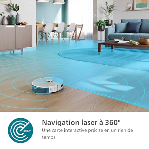 Philips Homerun 2000 Series : Robot aspirateur et serpillière 2-en-1 avec 2700 Pa d'aspiration & 130 Min d'autonomie, Navigation Laser, Carpet Boost, Contrôle par Application, Bleu Nuit (XU2000/10)