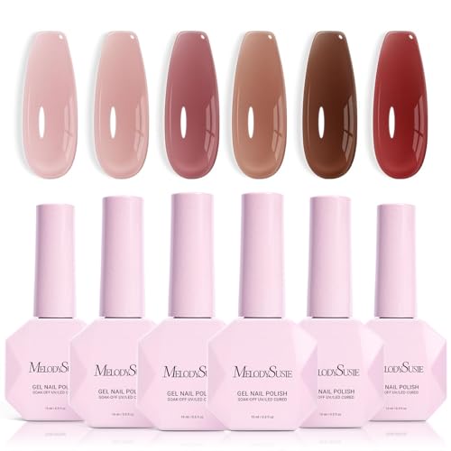 Image of MelodySusie Jelly Gel Nail Polish Set,6PCS Milky or Jelly Texture,Smoky Rose Colors Soak Off UV LED Light Cure or Salon Manicure and Nail Art DIY at Home 15ML