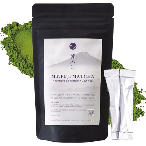 Asayu Japan Fuji Matcha Powder Premium Ceremonial Grade Green Tea Mt. Fuji Source Made in Japan (Sticks 20x1.5g)