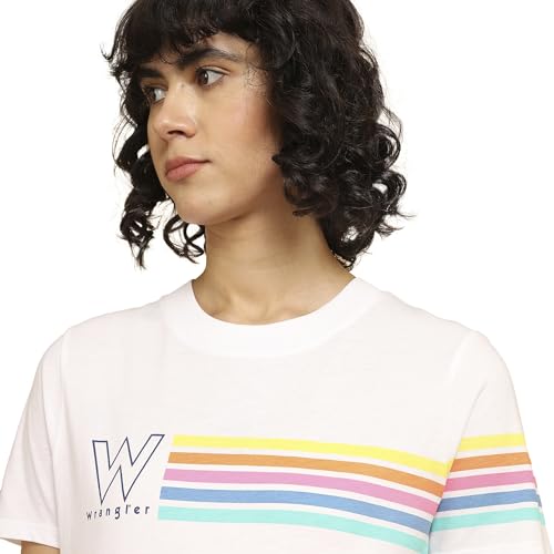Image of Wrangler Women's Printed White Crew Neck Regular Fit T-Shirt