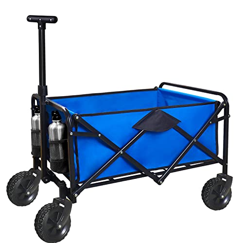 Kiss Core Faltbarer Bollerwagen, Outdoor Klappbarer Bollerwagen, Mit Seitentasche Getränkehalter Verstellbarem Griff Gartenwagen für Alle Gelände, 80kg Belastbarkeit Tragbarer Transportanhänger