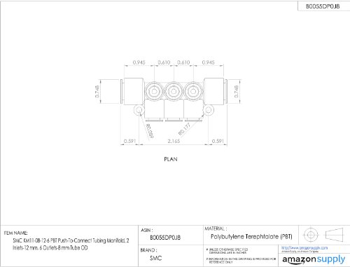 SMC KM11-08-12-6 PBT Push-To-Connect Tubing Manifold, 2 Inlets-12 mm, 6 Outlets-8 mm Tube OD