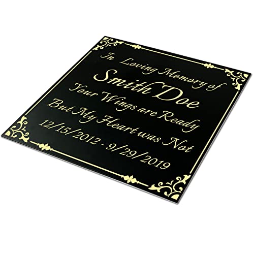 Size: 4"H x 4"W, Custom Elegant Metal Engraved Plate, Personalized Memorial Plaque, Black Solid Brass Engraved Name Plates with Adhesive Backing or Screw, for Frame, Trophy, Urn, Gold Letters