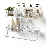 Acliys Floating Shelves Arcylic Bathroom Shelves with Towel Bar Wall Mounted Storage Shelves for Bathroom/Living Room/Kitchen/Bedroom Set of 2（Silver Clear）