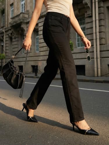 Image of Urbano Fashion Women's High Rise Straight Fit Washed Jeans Non-Stretchable