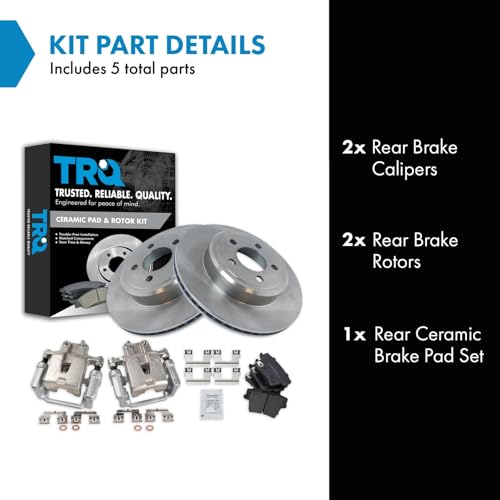 Image of TRQ Rear Brake Pad and Rotor Set Ceramic Vented Rotors Calipers | For 2005-2018 Chrysler 300 2006-2016 Dodge Charger 2009-2016 Challenger 2005-2008 Magnum