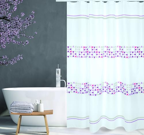 Rideau de douche polyester lavable Malta rose blanc grand format 180x200 - 3