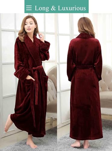 Image of Artfasion Womens Long Fleece Robe - Warm Soft Floor Length Flannel Bathrobes for Winter Thicker Long House Coat with Pockets