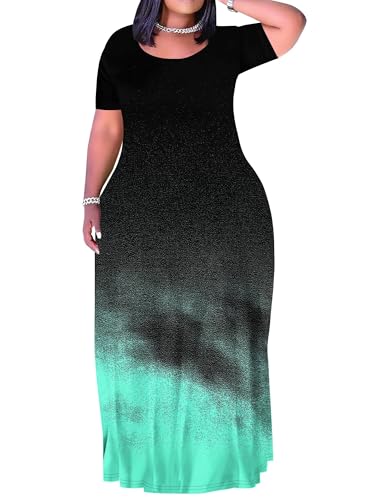 Image of SUZONANA Plus Size Dresses for Women Summer Casual Maxi Dress Short Sleeve Loose Vacation Dress