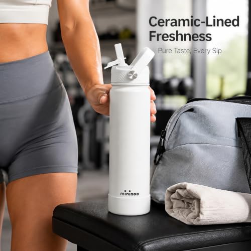 Image of Mininoo 24 oz Insulated Ceramic-Lined Water Bottle with Straw, White