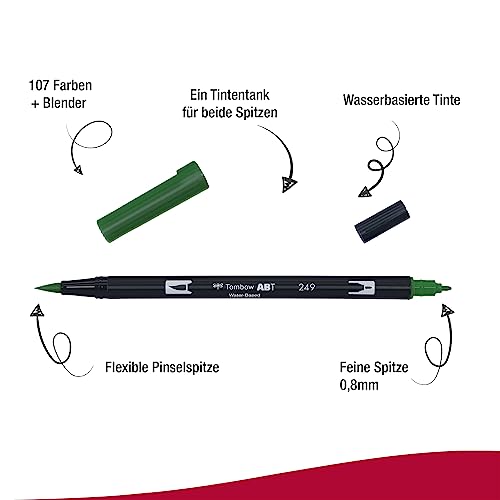 Tombow ABT-249 Fasermaler Dual Brush Pen mit zwei Spitzen, hunter green, 1 Stück (1er Pack)