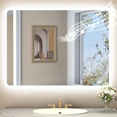 STARLEAD 24"x32" LED-Bathroom-Mirror-with-Lights, Wall-Mounted with Bluetooth Speaker, Anti-Fog, 3 Color Temperature, Dimmable Brightness, IP65 Waterproof, Tempered Glass, Frontlit & Backlit