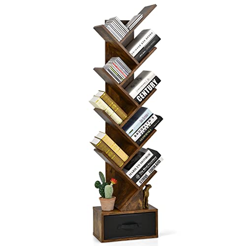 Libreria Ad Albero GIANTEX A 5 Ripiani Con Cassetto - Per Libri, CD, Riviste, 60x30x17.5 Cm - Foto 4