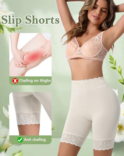 Image of Women's Cooling Mesh Lace Slip Shorts for Under Dresses Anti Chafing, Anti-Roll Lace, Soft Breathable Skin-Friendly