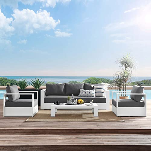 Image of Modway Tahoe Aluminum 4-Piece Outdoor Patio Set in White Charcoal