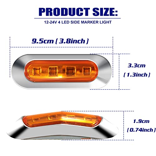Alfu 8Pcs 12-24V 4 Led Side Marker Indicator Lights Side Front Rear Tail Clearance Lamp Marker Light Trailer Lights With Chrome Bezel For Trailer Truck Boat Deck Rv Camper (4Pcs Amber+4Pcs Red) #TOP3