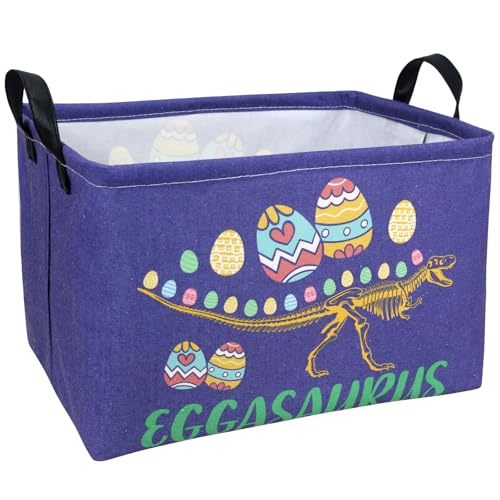 ASKETAM Dinosaur Easter Basket for Kid Large Empty Baby Rectangular Cute Easter Gift Bunny Eggs Décor Storage Basket (Skeleton Dinosaur)