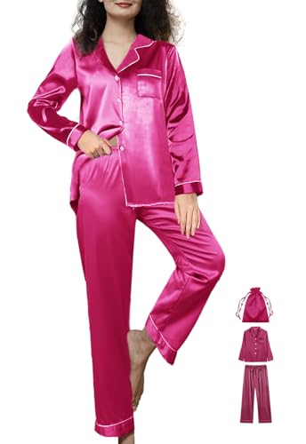 3Pcs Womens Silk Pajamas Set XS-3XL Satin Pajama Sets Silky Pjs Set Long Sleepwear Pj Sets Loungewear Nightwear