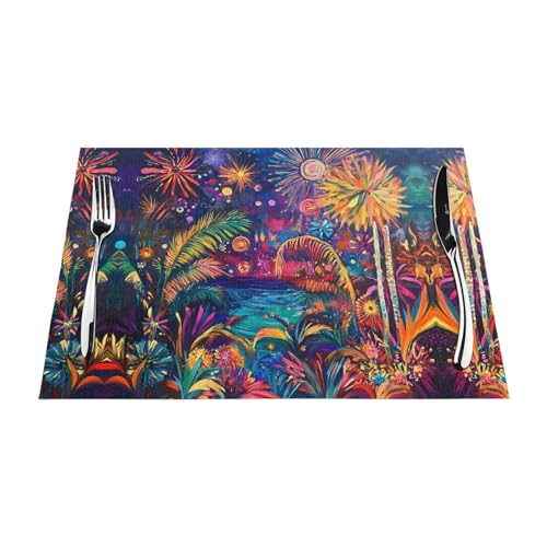 Woven Placemat 6 PCS heat-resistant easy to clean Suitable for outdoor parties casual kitchen decoration table accessories 12x18in Colorful fireworks Pattern