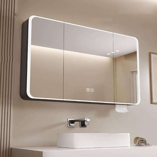 Armadietto da bagno con specchiera e luce,specchio bagno contenitore con