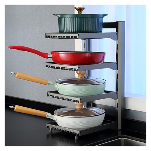 Pot Organizer Rack for Kitchen Cabinet Storage, Space Saving Adjustable Pantry Holder for Pots and Pans
