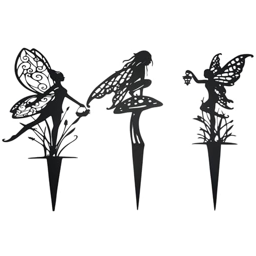 AJHXZMFC Decorative Garden Stakes Fairy Garden Stakes Butterfly Fairy Stakes for Weather Resistant Black Metal Outdoor Decorative Art for Women Gift (Matte Black 3P-A)