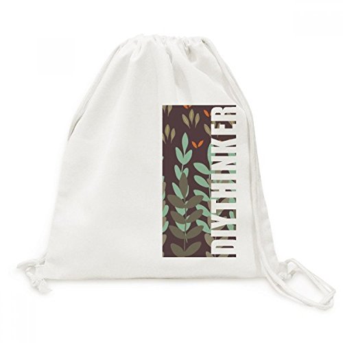 Sac à cordon en toile vert et marron motif peinture florale voyage