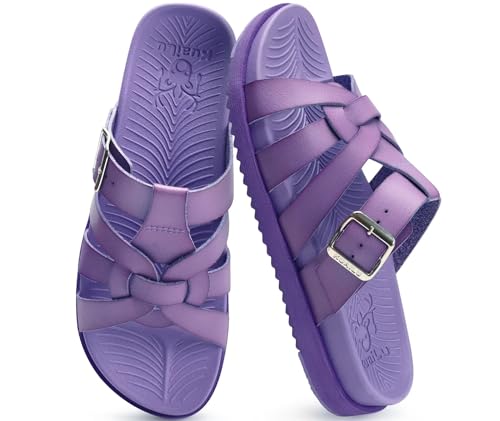 KuaiLu Gladiator Sandals for Women with Comfortable Arch Support Summer Beach Walking Fisherman Slides Boho Outfits Slip on Cushion Shoes Indoor Outdoor