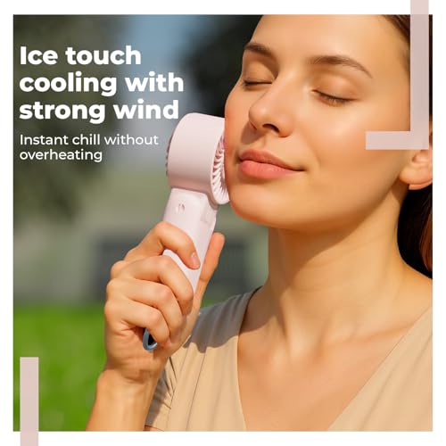 Image of Lifelong Hand Fan with Ice Touch | Portable & Foldable Rechargeable Fan with 2000mAh Battery, 5 Speed Settings,Type-C Charging, Powerful Cooling, Start with Long Press, Non-Slip Base, Travel Friendly