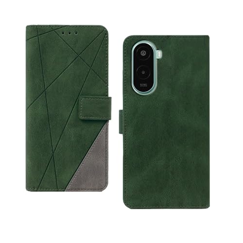Image of amazon basics Poco M7 Plus Flip Cover | Card Pockets Wallet & Stand | Flip Cover for Poco M7 Plus (Green with Grey)