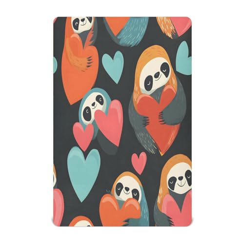 Ttgoth Sábana Bajera Ajustable para Cuna para niños y niñas, sábana de Punto Jersey, para el día de San Valentín, con Corazones y Perezosos, para Cuna estándar y colchón de Cama Infantil, acogedora,