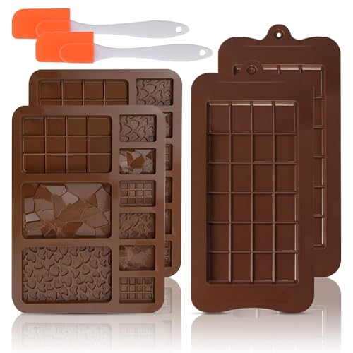 Lot de 4 moules à chocolat en silicone antiadhésifs sans BPA faciles à nettoyer avec 2 spatules en silicone pour la fabrication de chocolats