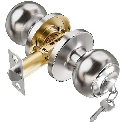TDCHINGES 3 Pack Keyed Brushed Nickel Door Knob with Lock