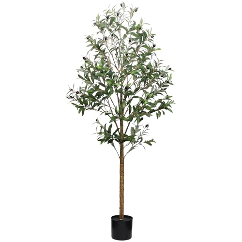 FUKLUNGYOW Olivo artificial de 5 pies, árbol de olivo de seda alto realista, decoración interior artificial, árbol de olivo falso en maceta grande con ramas y frutas. Árbol de plástico para decoración