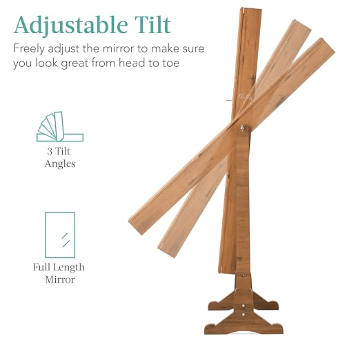 Best Choice Products Freestanding Jewelry Armoire Cabinet, Full Length Standing Mirror, Lockable Makeup Storage Organizer, w/Velvet Lining, 3 Angles, Lock, Accessory Pouch, 5 Shelves - Rustic Brown