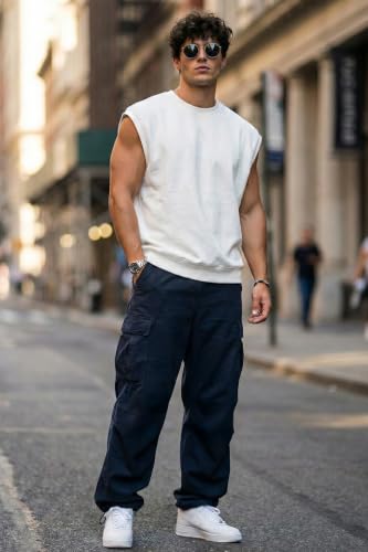 Image of Veirdo Men's Baggy Cargo Oversized Pants with Utility Pockets, Relaxed Loose Fit Street Style Trousers, All-Day Comfort, Perfect Casual Wear, Travel, (Size S to 2XL)