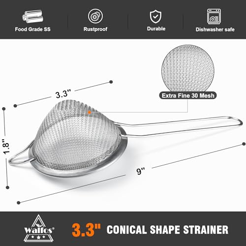 image for Walfos Small Fine Mesh Strainer for Cocktail & Tea, Mini Stainless Ste