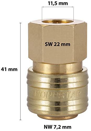 Poppstar Quick Coupling Compressed Air NW 7.2 mm 1/4" Internal Thread for Compressed Air Fittings, Gold, Female Thread 1/4" / Coupling - Image 2