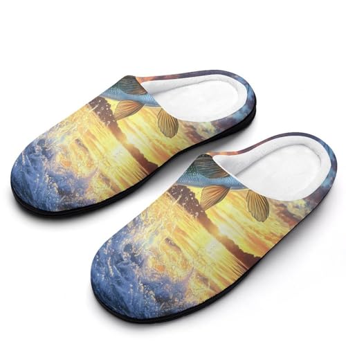 Bass Fish Sunset Women's Cotton Slippers Indoor Outdoor Slip-on Warm House Shoes with Anti-Skid Rubber Sole