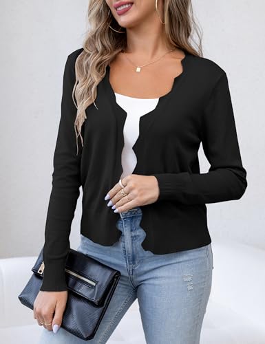 VOIANLIMO Womens Casual Long Sleeve Sweaters Knit Open Front Cropped Bolero Short Cardigan2